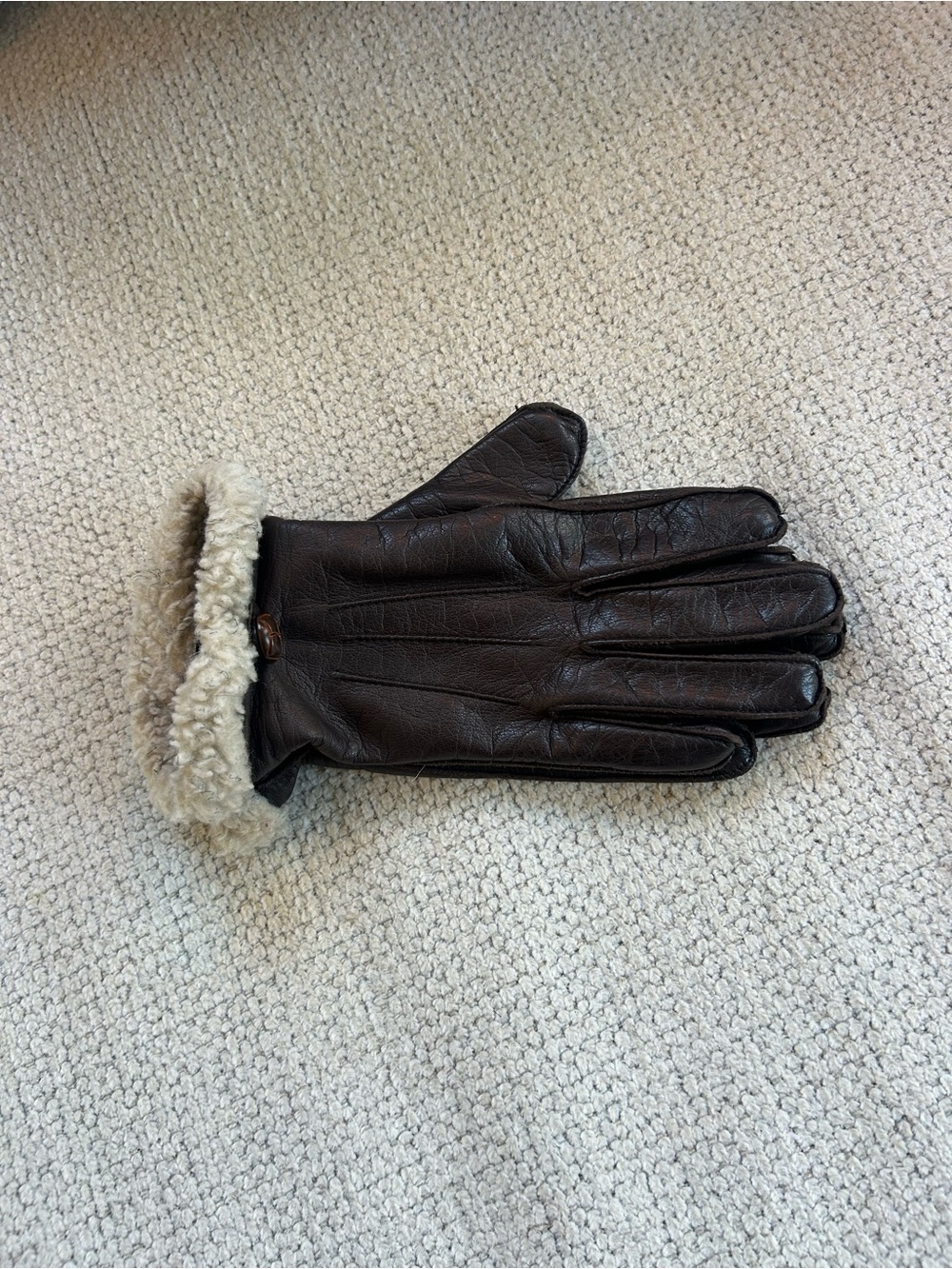 Women's Dark Brown Leather Gloves with Cream faux Shearling Cuff❤️6.5(XS-S)